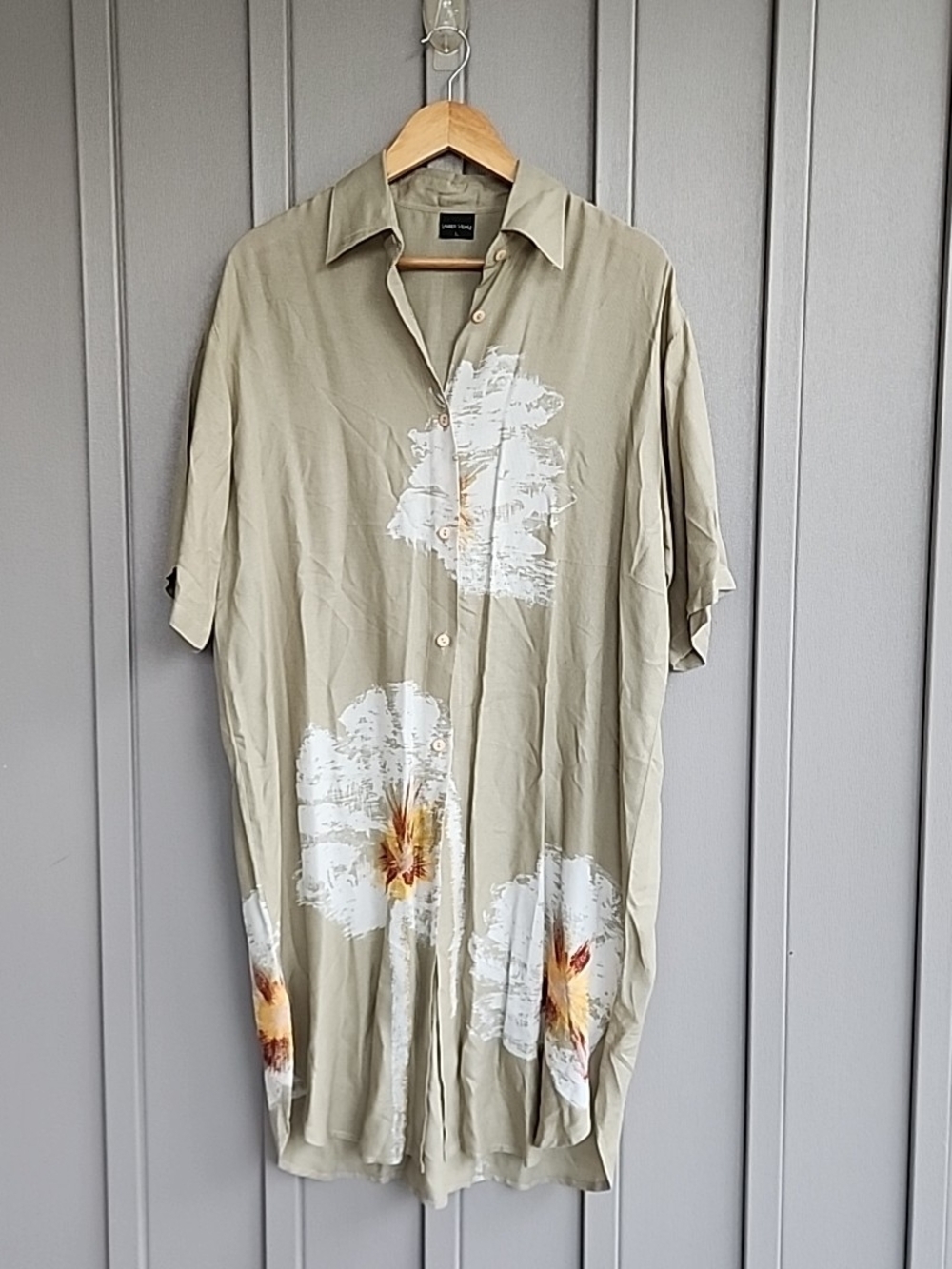 Lauren Vidal Olive Green Floral Button-Down Shirt,L